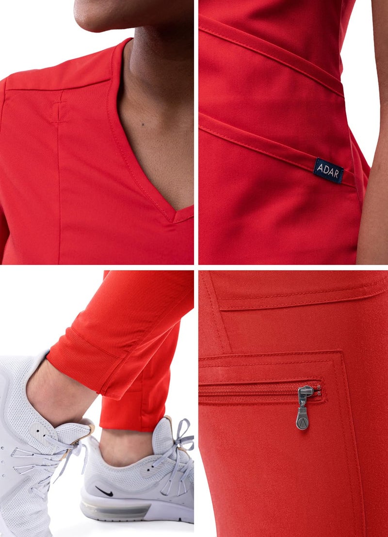 Adar Uniforms Adar Pro Athletic Scrubs Set For Women - Stretch V-Neck Scrub Top & Yoga Jogger Cargo Scrub Pants, 10 Pockets - P9500 - Apple - M - Image 5